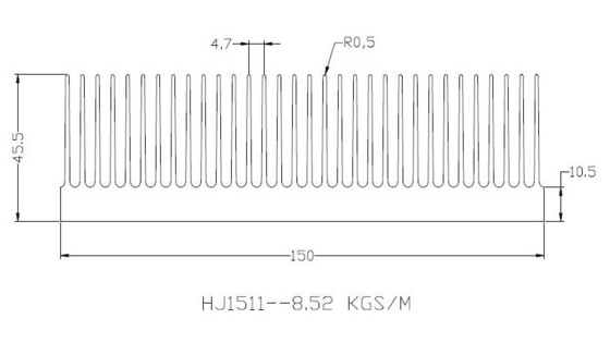 Flexible cutting length high power heat sink extrusion 150(W)*45(H)mm